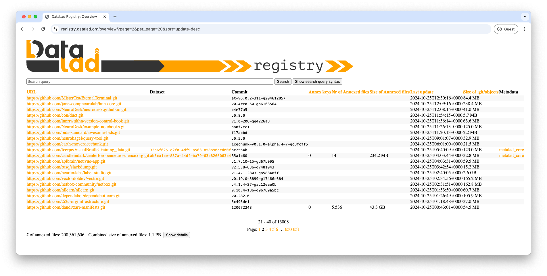 The landing page of the public instance of DataLad-Registry