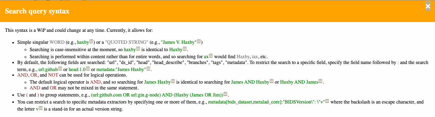 An embedded page showing the search query syntax